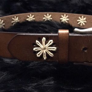 Leather Belt Cotton Polyester Flower Accents